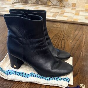 Tory Burch Black Leather Block Heel Ankle Boots